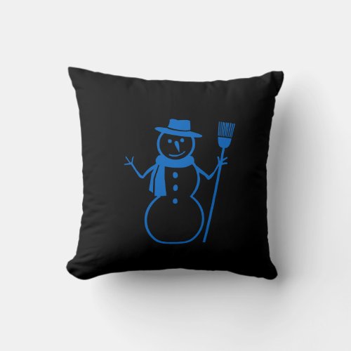 blue  black  snowman and HAPPY HOLLIDAY Throw Pillow