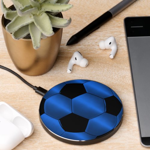 Blue Black Soccer Ball Futbol Wireless Charger