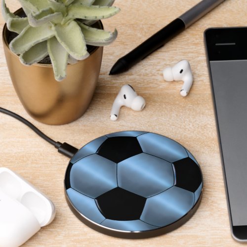 Blue Black Soccer Ball Futbol Wireless Charger