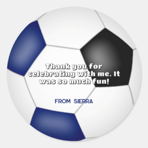 blue black soccer ball kids birthday party classic round sticker