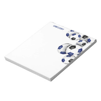 blue black soccer balls accent custom name notepad