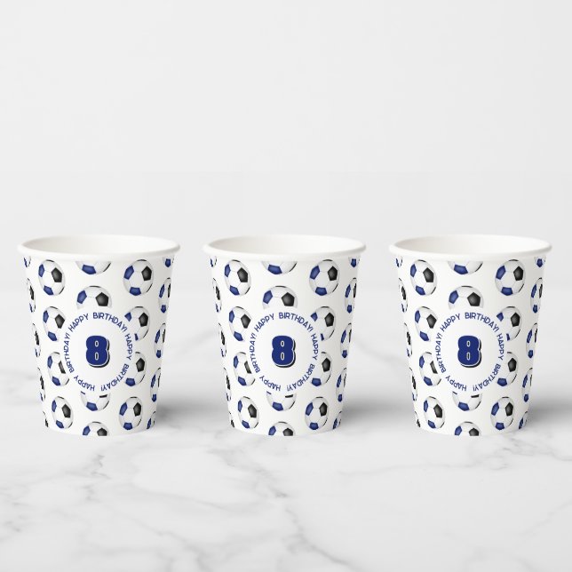 blue black soccer balls birthday party paper cups (Multi)