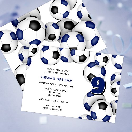 blue black soccer balls cluster birthday party announcement