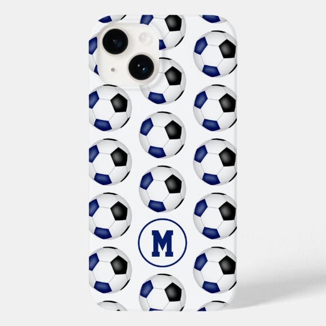 blue black soccer balls pattern monogrammed Case-Mate iPhone case (Back)