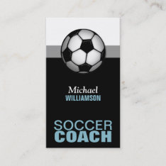 Blue & Black Soccer Coach Business Cards at Zazzle