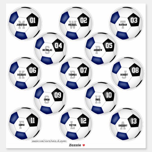 blue black soccer team colors 13 players names sticker