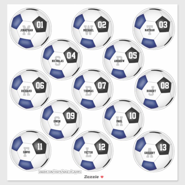blue black soccer team colors 13 players names sticker (Sheet)