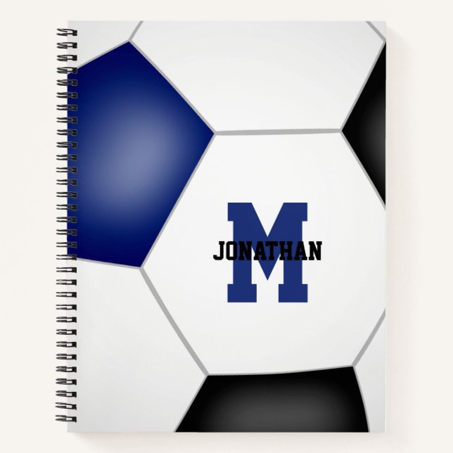 blue black soccer team colors custom monogram notebook (Front)