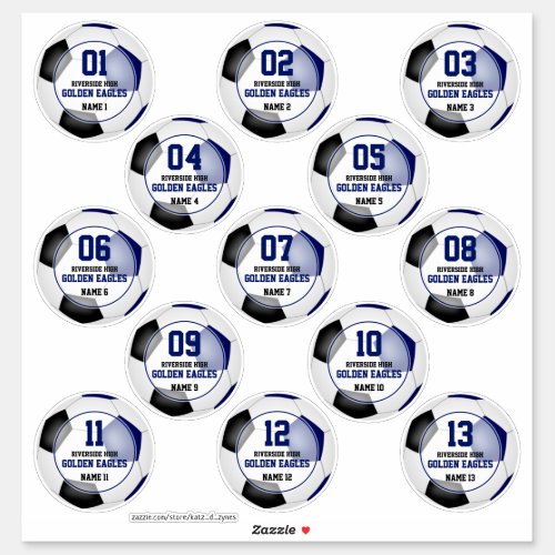 blue black soccer team colors set of 13 custom sticker
