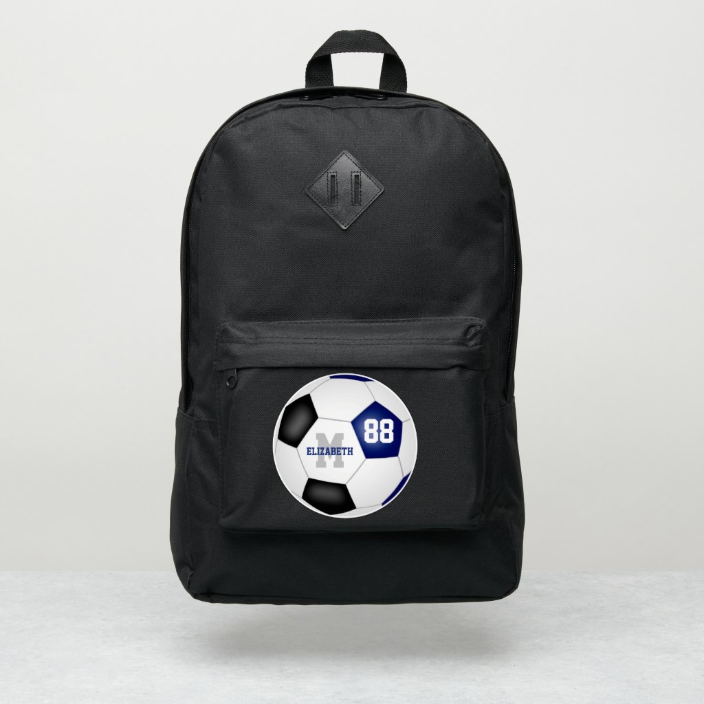 Blue black soccer team colors teens monogrammed backpack