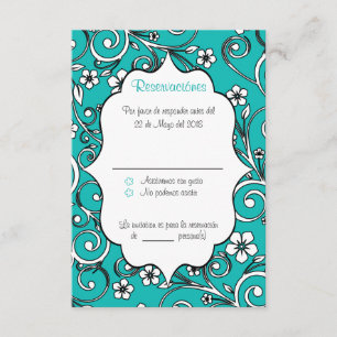 Blue & Black Spanish Quinceañera RSVP Card