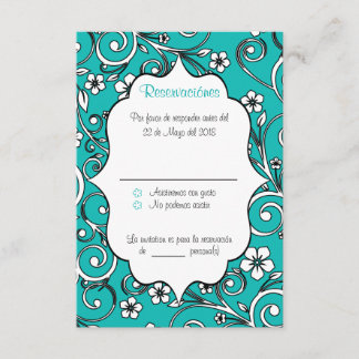 Blue & Black Spanish Quinceañera RSVP Card