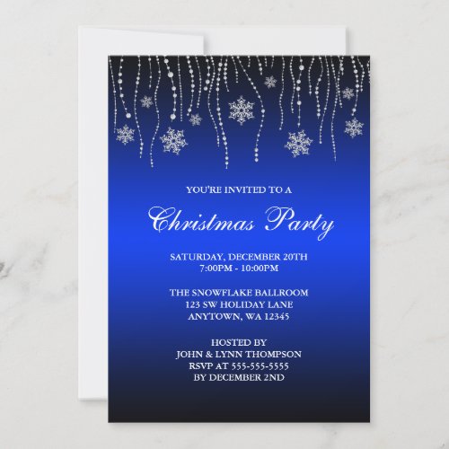 Blue Black Sparkle Snowflakes Christmas Party Personalized Invitations