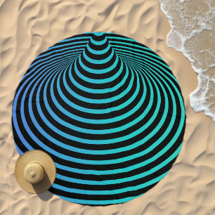 Blue Black Spiral Optical Illusion Beach Towel