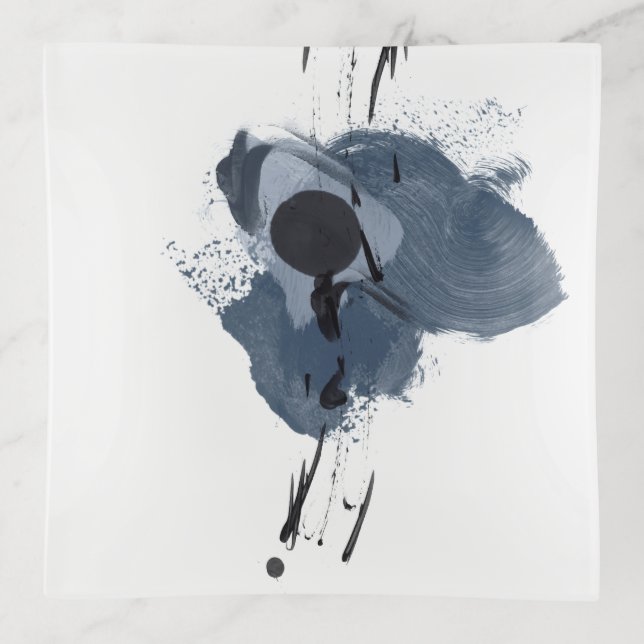 Blue & Black Splash II | Blue Black Paint Splash Trinket Tray (Front)