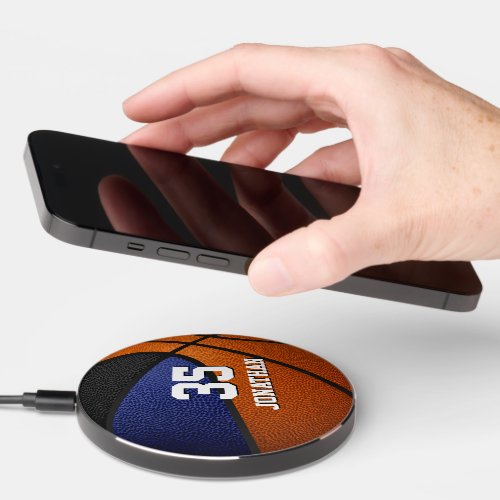 blue black sports team colors kids basketball wireless charger 