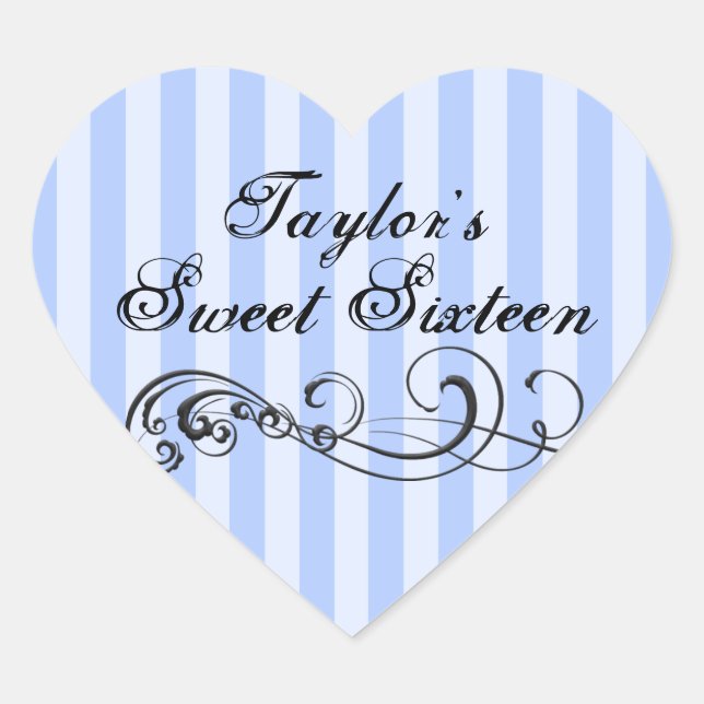 Blue & Black Stripe Sweet Sixteen Envelope Sticker (Front)