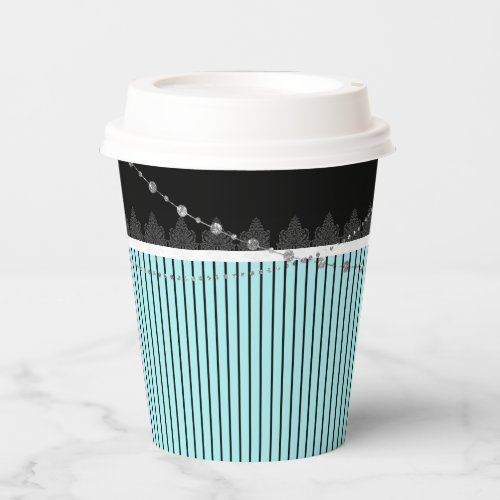 Blue  black stripes and damask Print  Paper cup