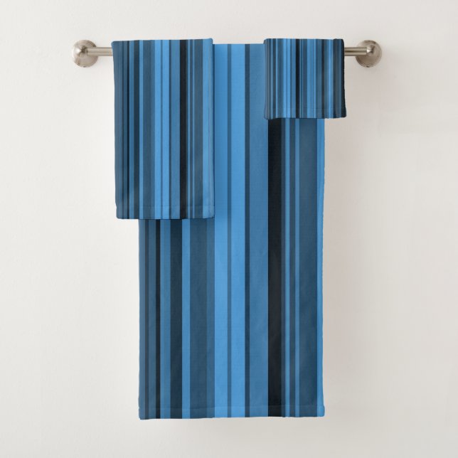 Blue Black Stripes Bath Towel Set (Insitu)