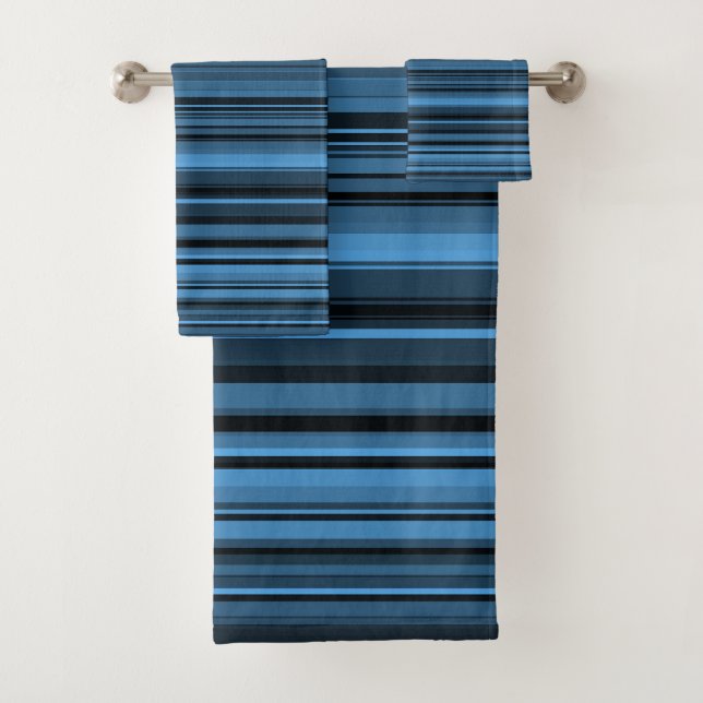 Blue Black Stripes Bath Towel Set (Insitu)