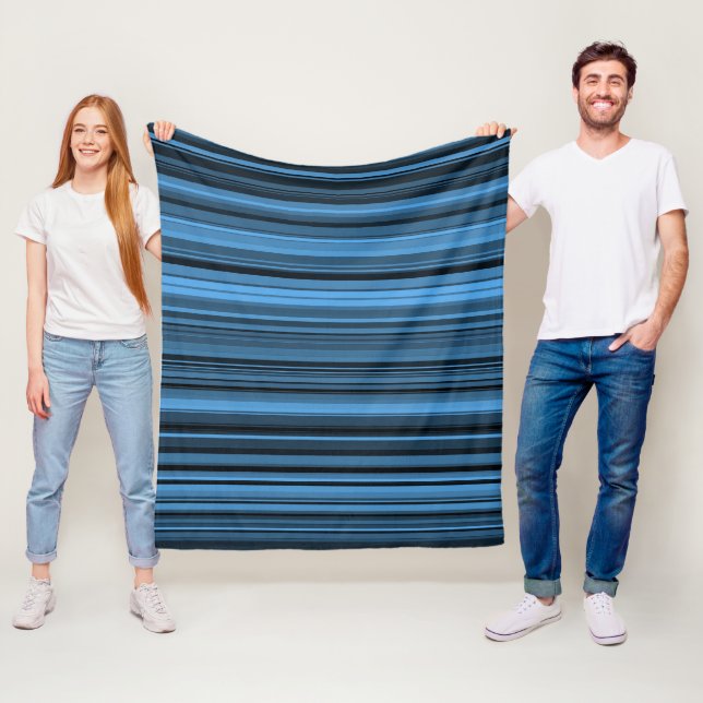 Blue Black Stripes Fleece Blanket (In Situ)