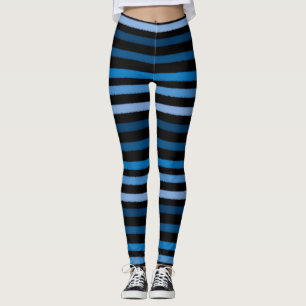 Blue Black Stripes Leggings