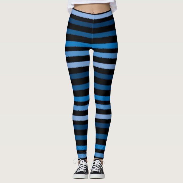 Blue Black Stripes Leggings (Front)