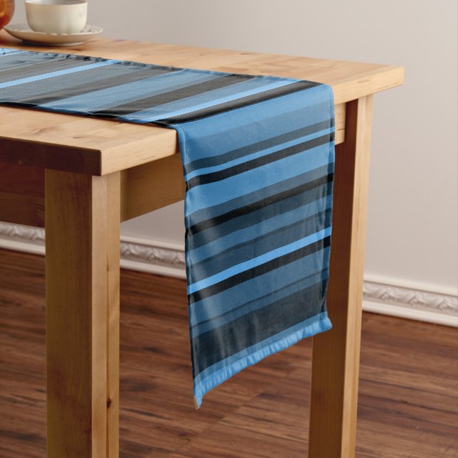 Blue Black Stripes Long Table Runner (In Situ)