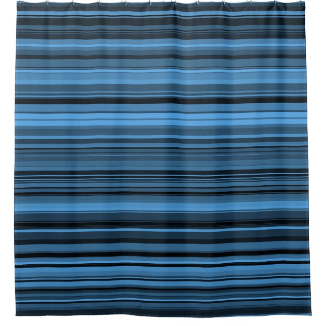 Blue Black Stripes Shower Curtain (Front)