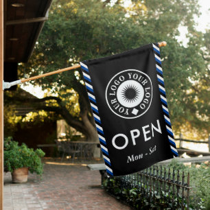 Blue Black Stripes Your Logo Open Business House Flag