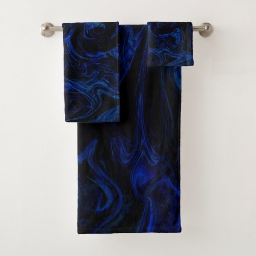 Blue Black Swirl Abstract Smoky Cool Bath Towel Set