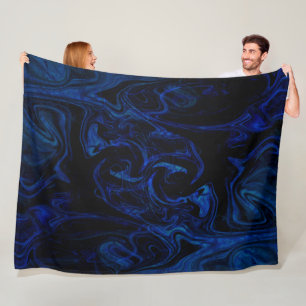 Blue Black Swirl Abstract Smoky Cool Fleece Blanket