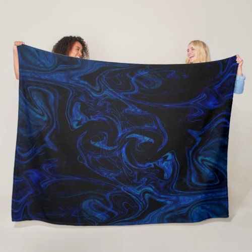 Blue Black Swirl Abstract Smoky Cool Fleece Blanket