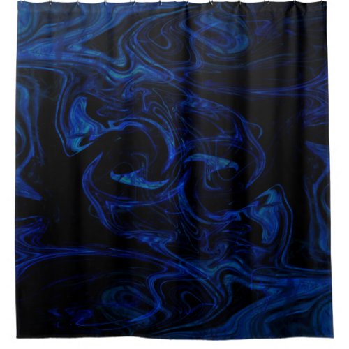 Blue Black Swirl Abstract Smoky Cool Shower Curtain