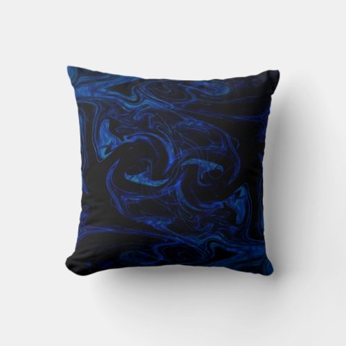 Blue Black Swirl Abstract Smoky Cool Throw Pillow