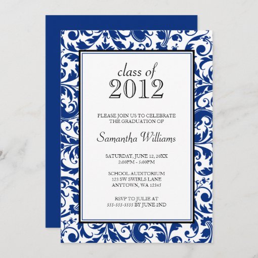 Blue Black Swirl Damask Graduation Announcement | Zazzle