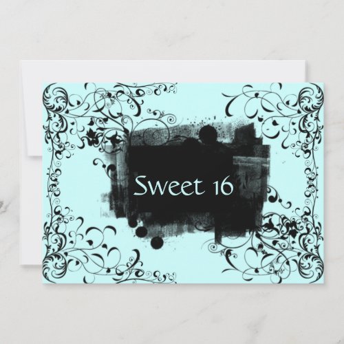 Blue &amp; Black Swirl Sweet Sixteen Party Invitations