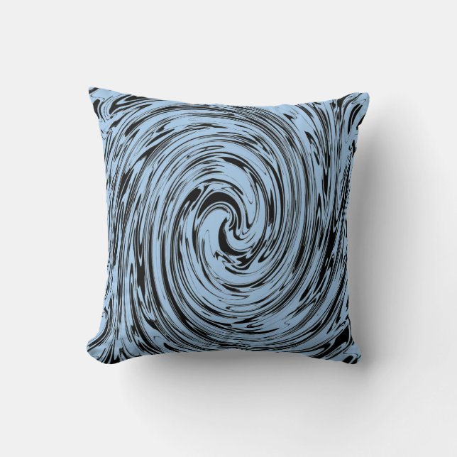 Blue Black Swirls Abstract Pattern Stylish Custom Throw Pillow (Front)