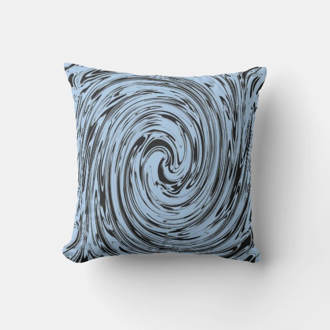 Blue Black Swirls Abstract Pattern Stylish Gift Outdoor Pillow (Front)