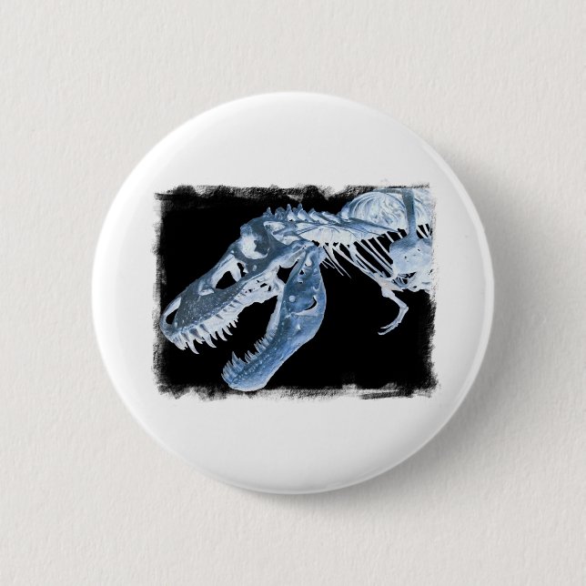Blue & Black T-Rex X-Ray Bones Photo Pinback Button (Front)