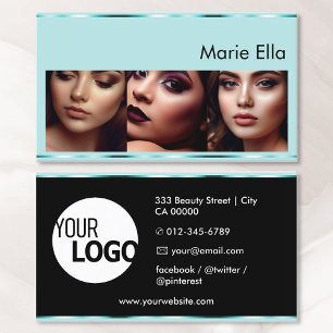 Blue Black Teal Glam Decoration with Logo Photos Business Card