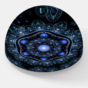 Blue Black Teal Shining Lace Boho Fractal Mandala Paperweight