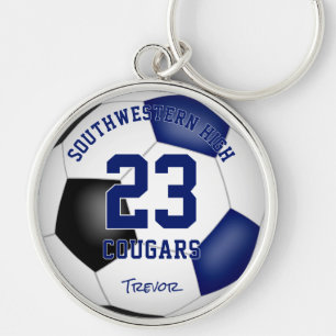 blue black team colors boys girls soccer keychain