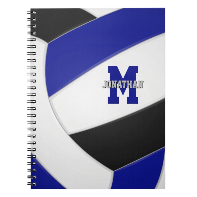 blue black team colors boys girls volleyball notebook (Front)
