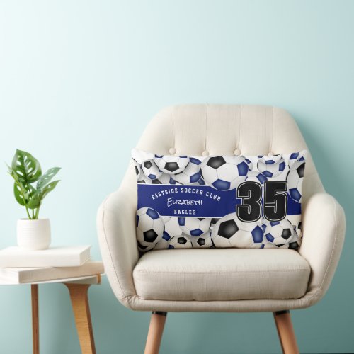 blue black soccer balls lumbar pillow