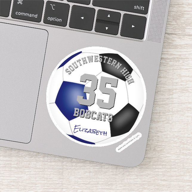 blue black team colors girls boys soccer sticker (Detail)