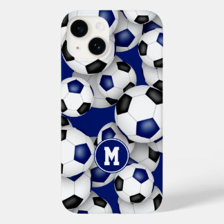 Blue black team colors girls soccer balls pattern Case-Mate iPhone 14 case