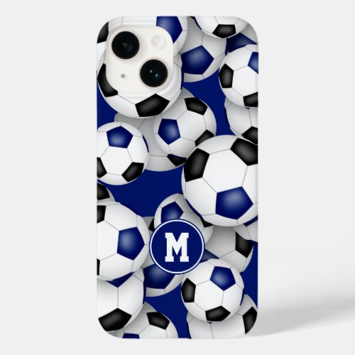 Blue black team colors girls soccer balls pattern Case_Mate iPhone 14 case