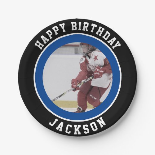 Blue Black Team Colors  Ice Hockey Birthday Party Paper Plates