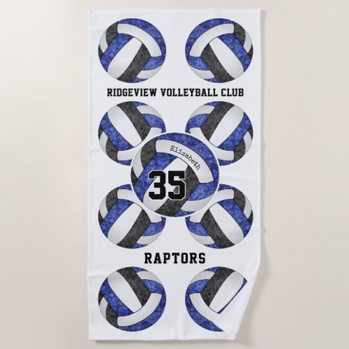 blue black team colors name girly volleyballs  beach towel